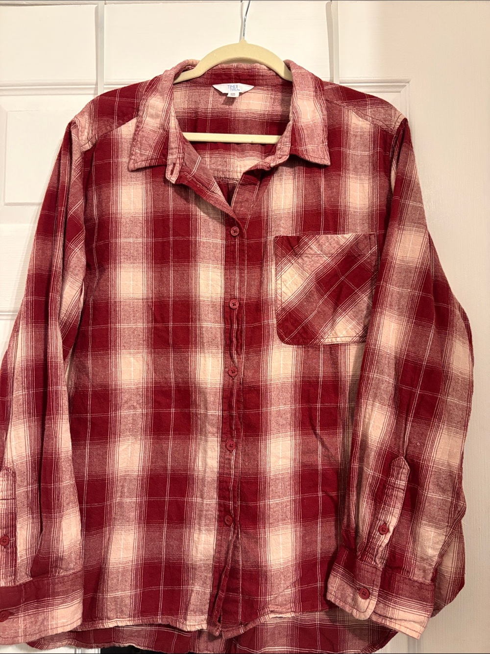 Time and Tru Burgundy Cream Plaid Button-Down Shirt size XXL 20 PtP 35 Length 26